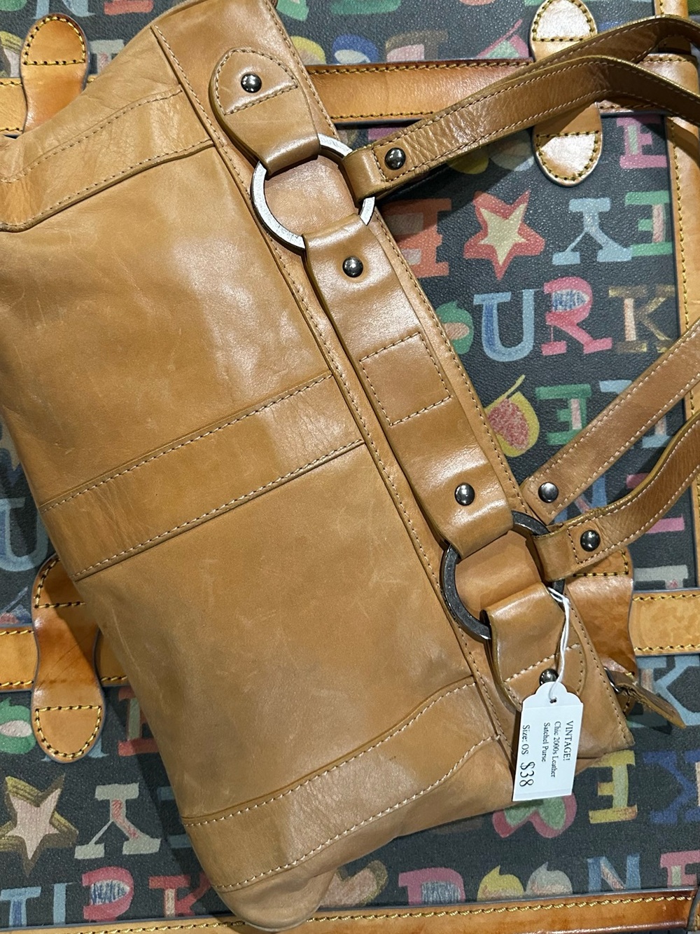 Y2K! CHIC CAMEL BROWN LEATHER SATCHEL PURSE
